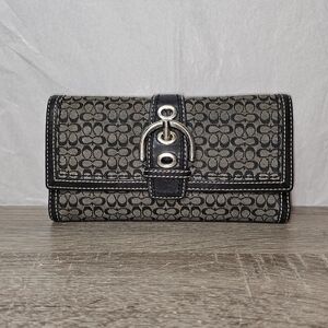 Vintage Coach Jacquard Signature Buckle Trifold Wallet W/ Checkbook Insert~ EUC